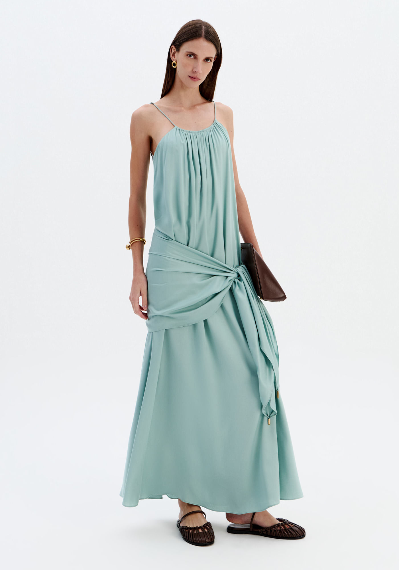 Vestido Longo Amplo De Alça Com Faixa