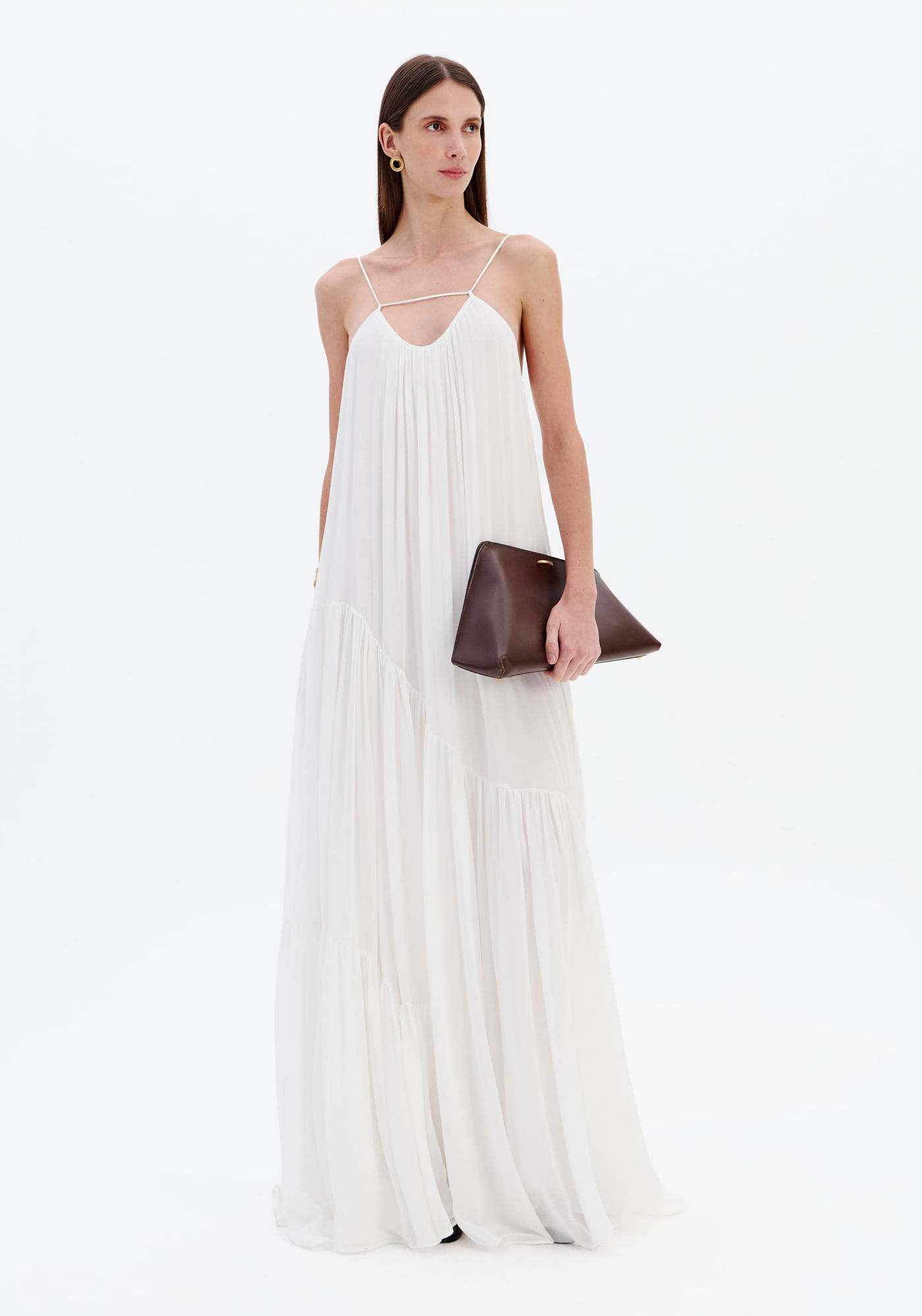 Vestido Longo Fluído De Alça - Off White