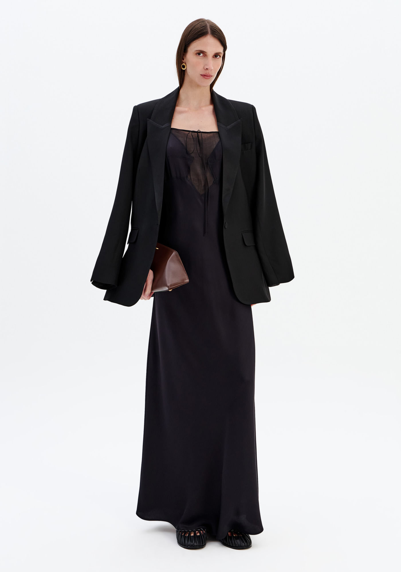 Vestido Super Midi De Alça Com Amarração - Preto