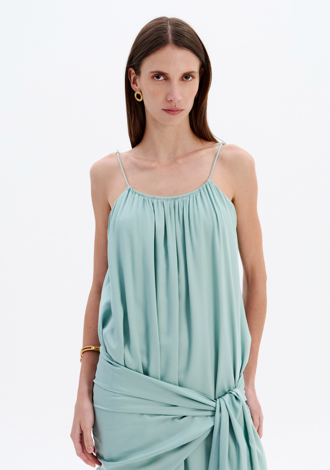 Vestido Longo Amplo De Alça Com Faixa