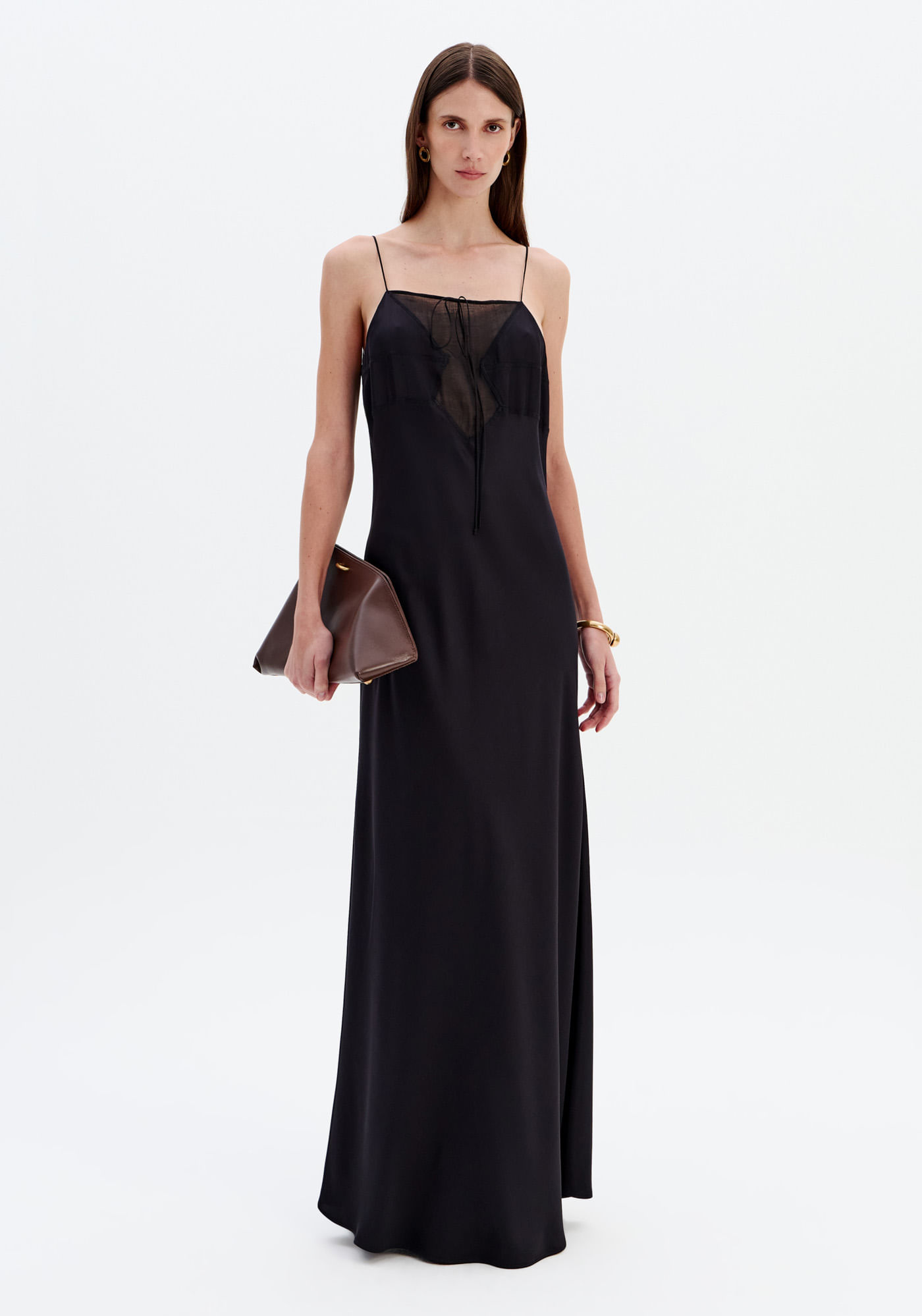 Vestido Super Midi De Alça Com Amarração - Preto