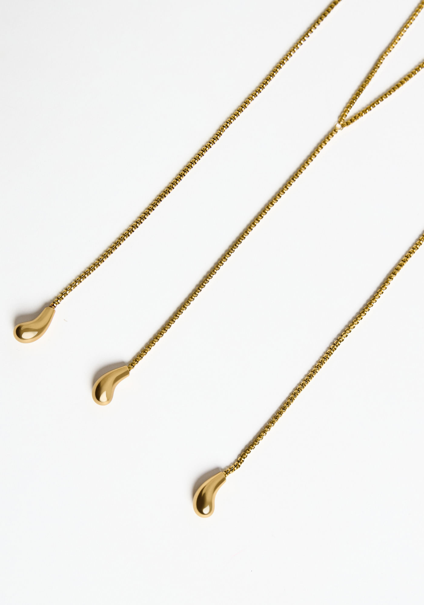 Conjunto Colar De Corrente E Pingente Gota - Amarelo