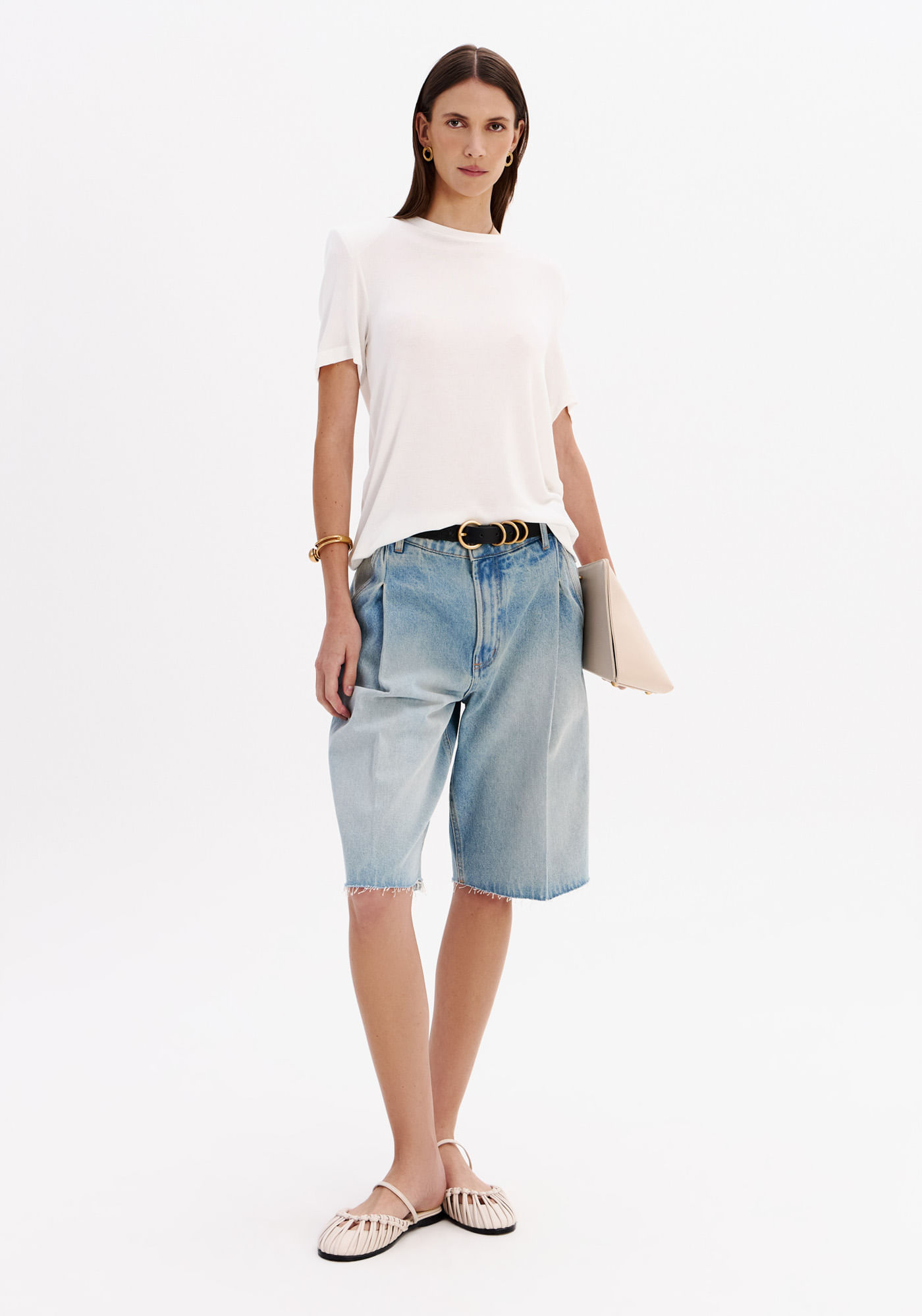 Bermuda Jeans Cintura Média