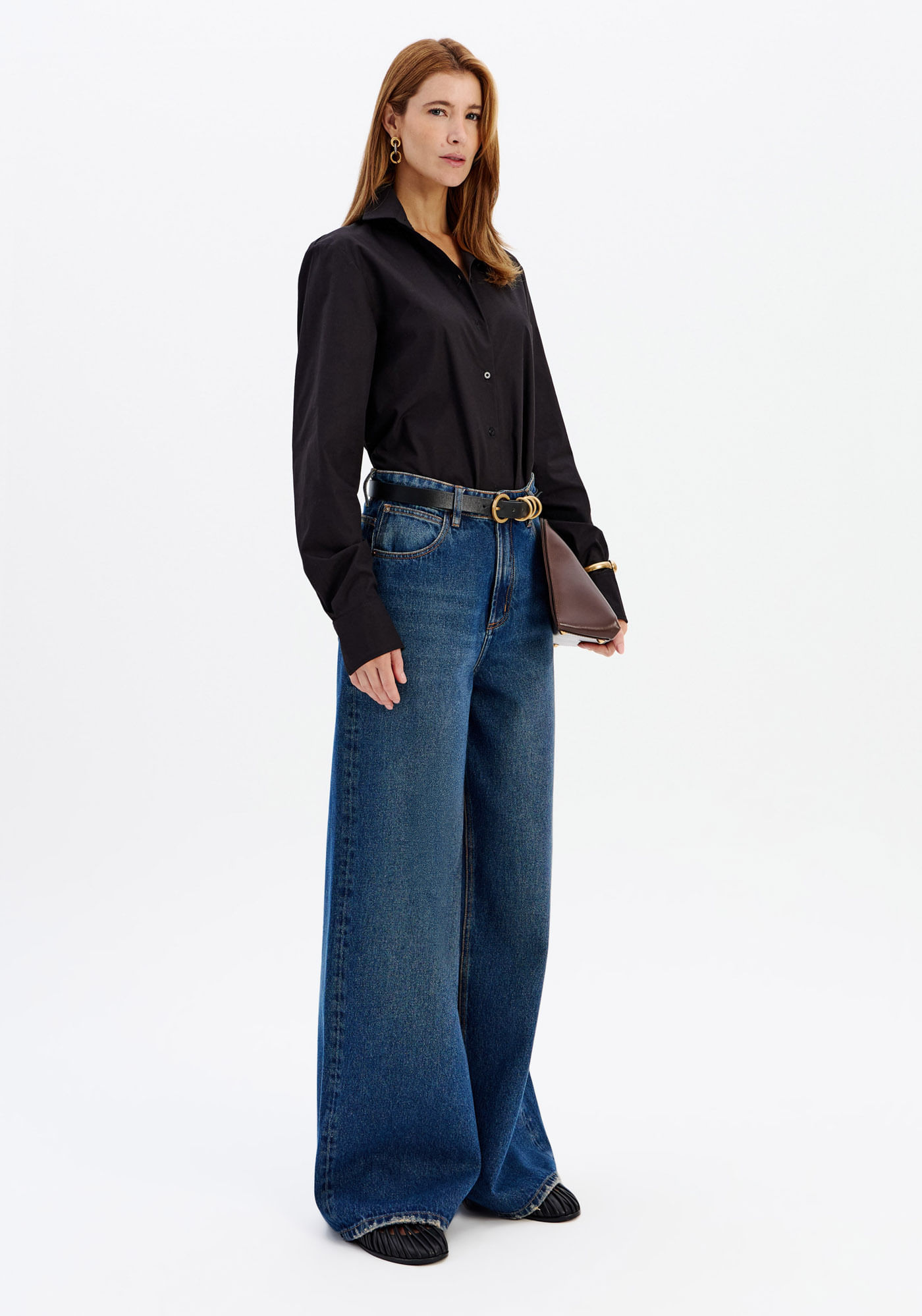 Calça Jeans Relaxed Cintura Média - Azul