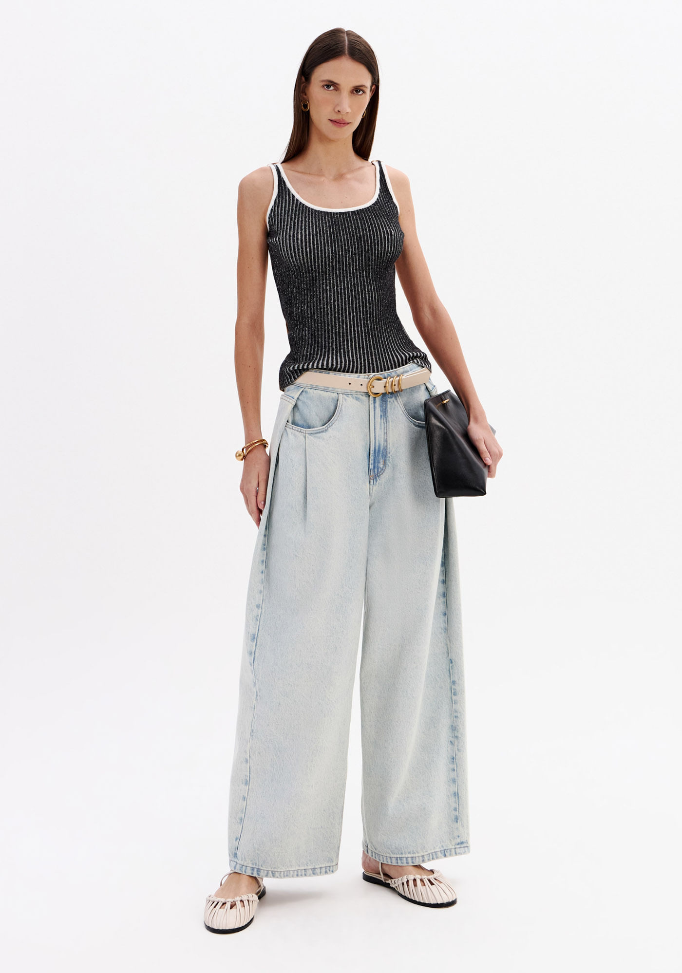 Calça Jeans Baggy Cintura Média - Azul