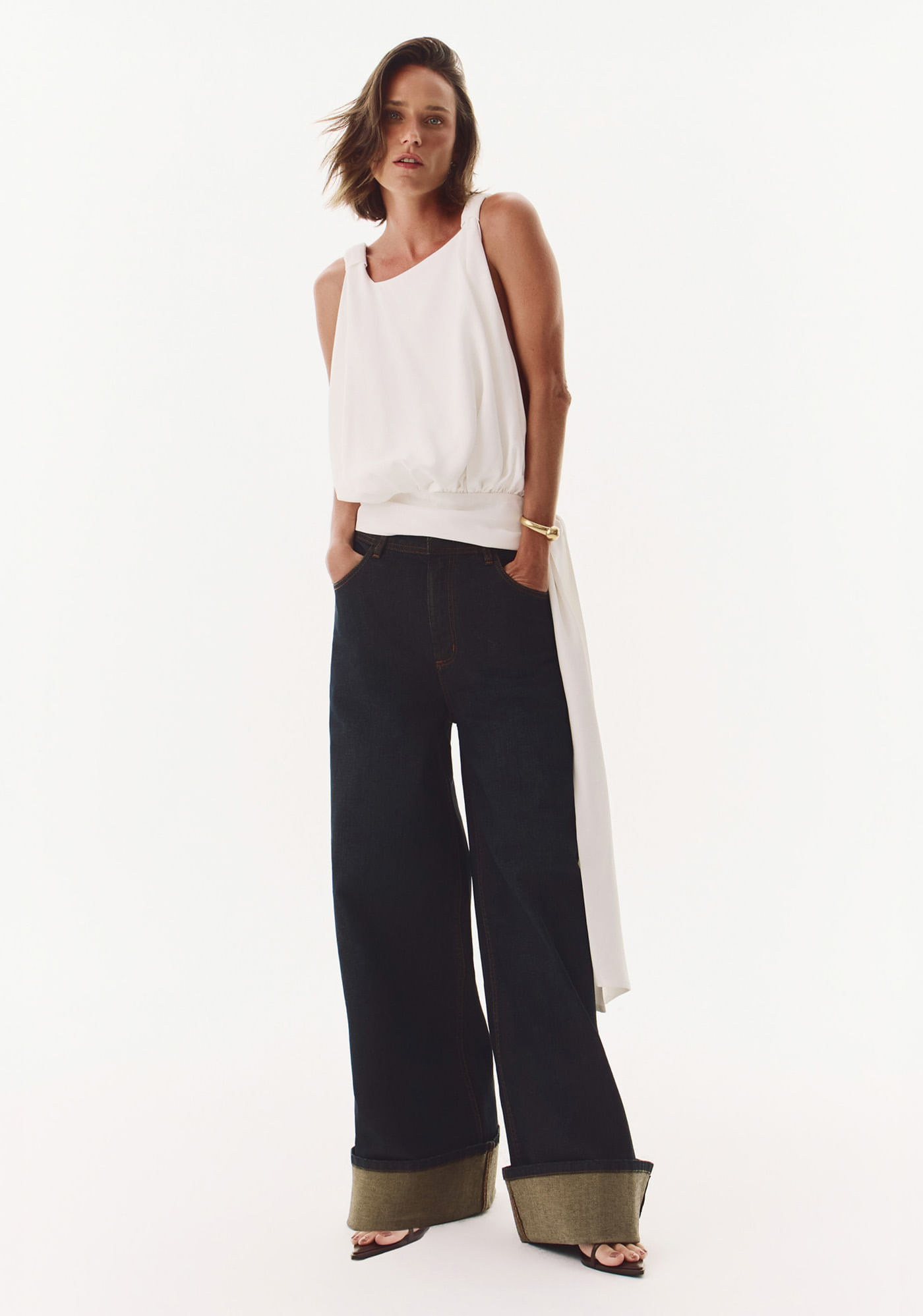 Calça Jeans Palazzo Cintura Média - Azul