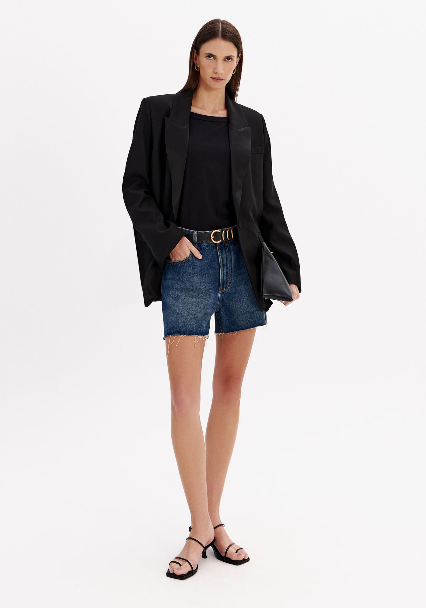 Short Jeans Long Cintura Média - Azul