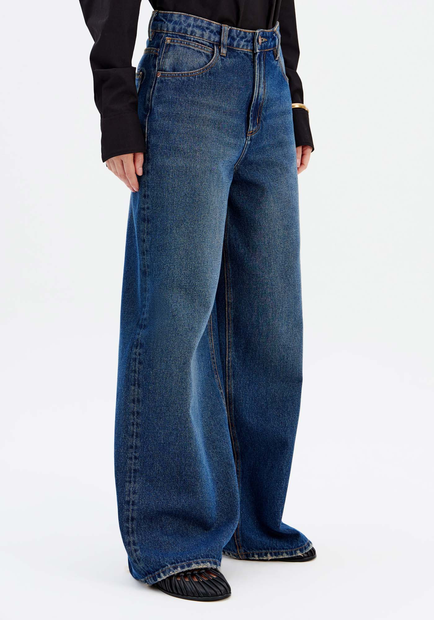 Calça Jeans Relaxed Cintura Média - Azul