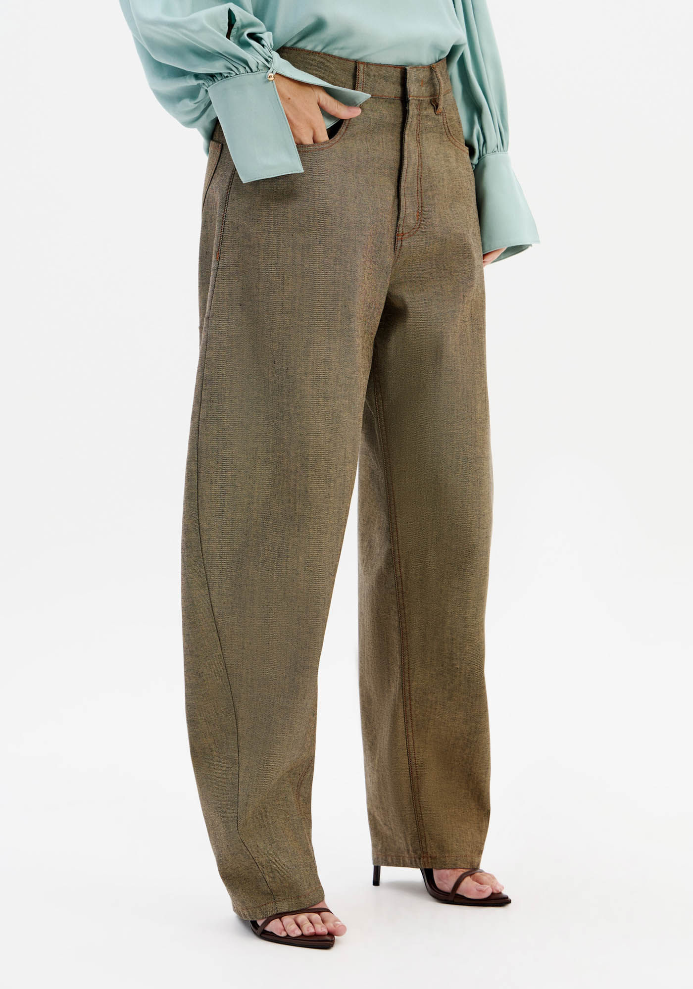 Calça Jeans Barrel Cintura Média - Azul