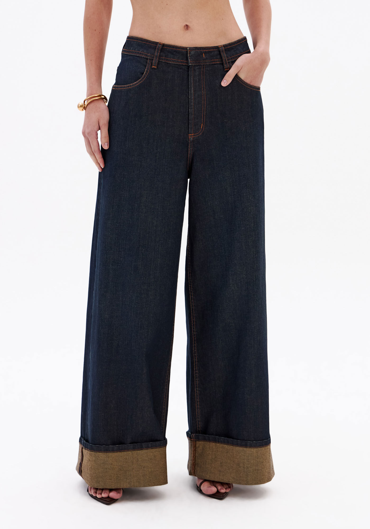 Calça Jeans Palazzo Cintura Média - Azul