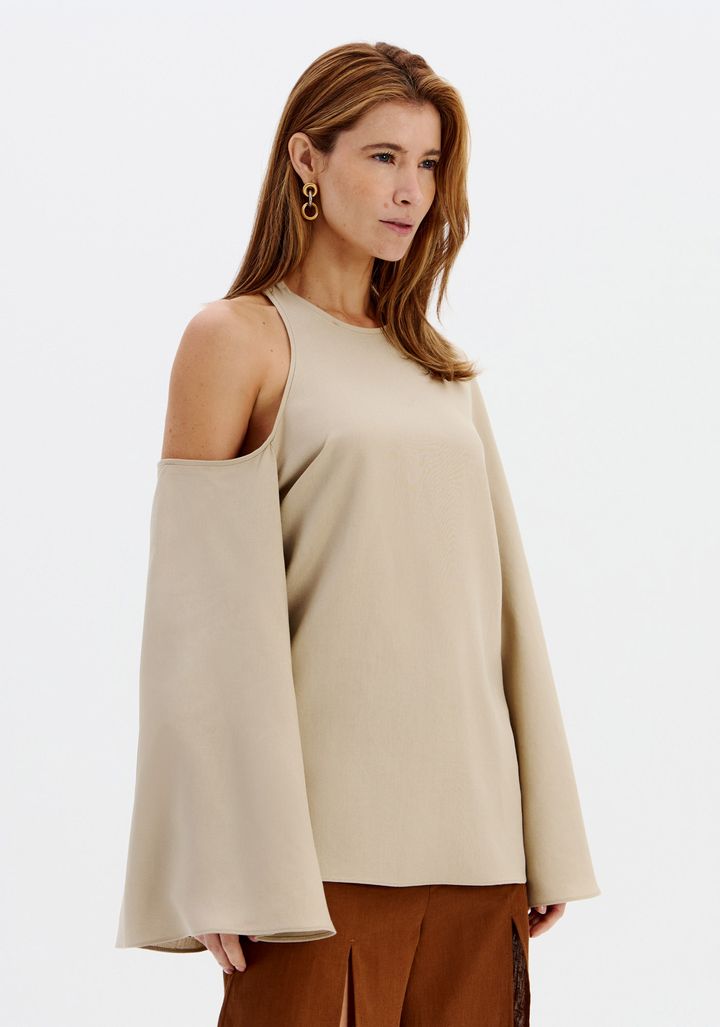 Blusa Alongada Com Linho E Manga Ampla 502BL010058