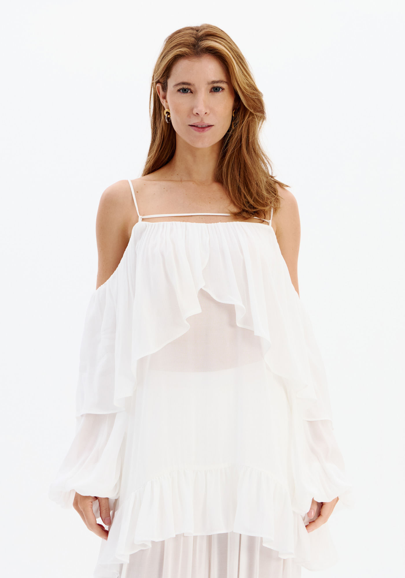 Blusa Ampla Alongada Com Babados - Branco