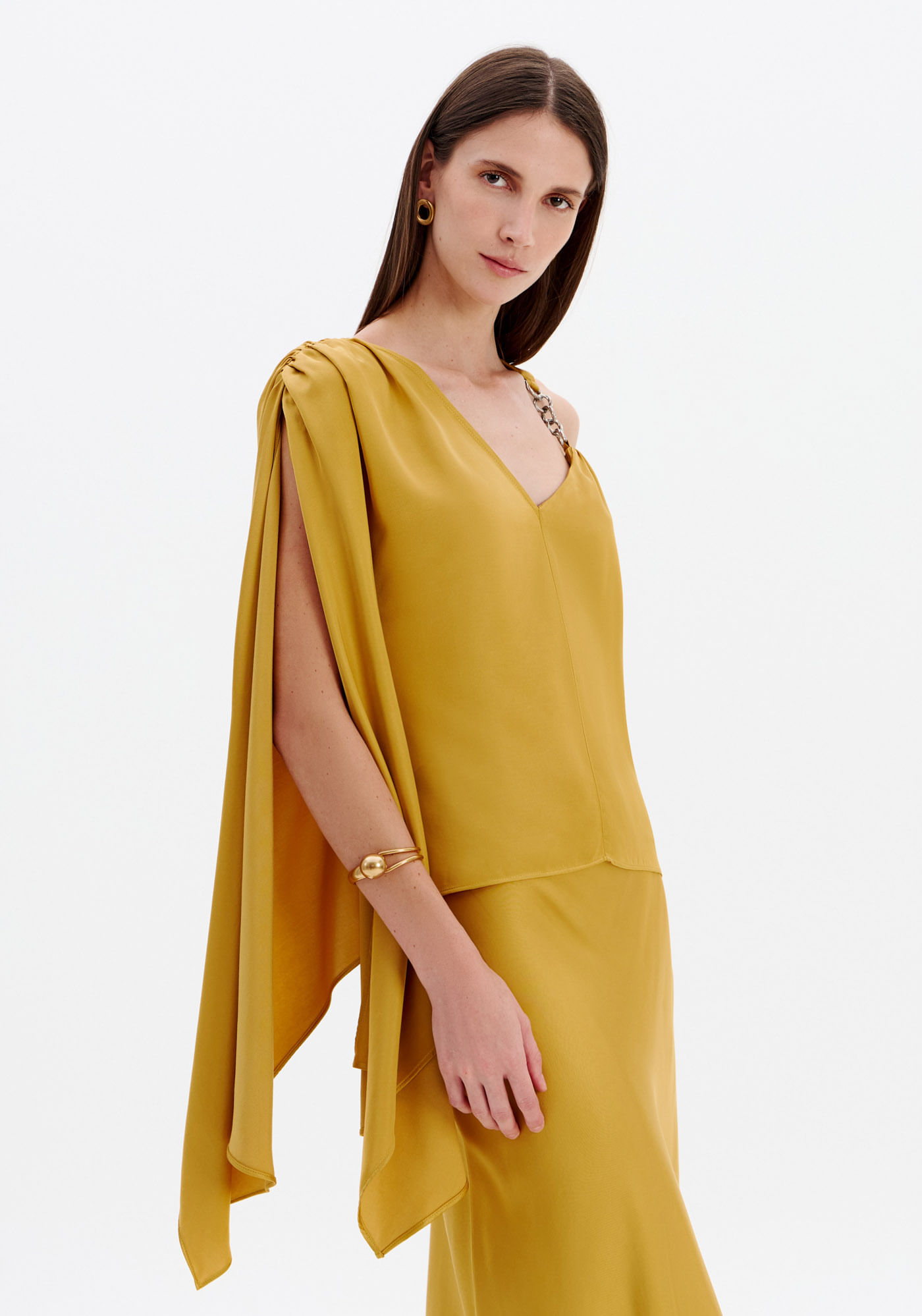 Blusa Ombro Único Alongada - Amarelo