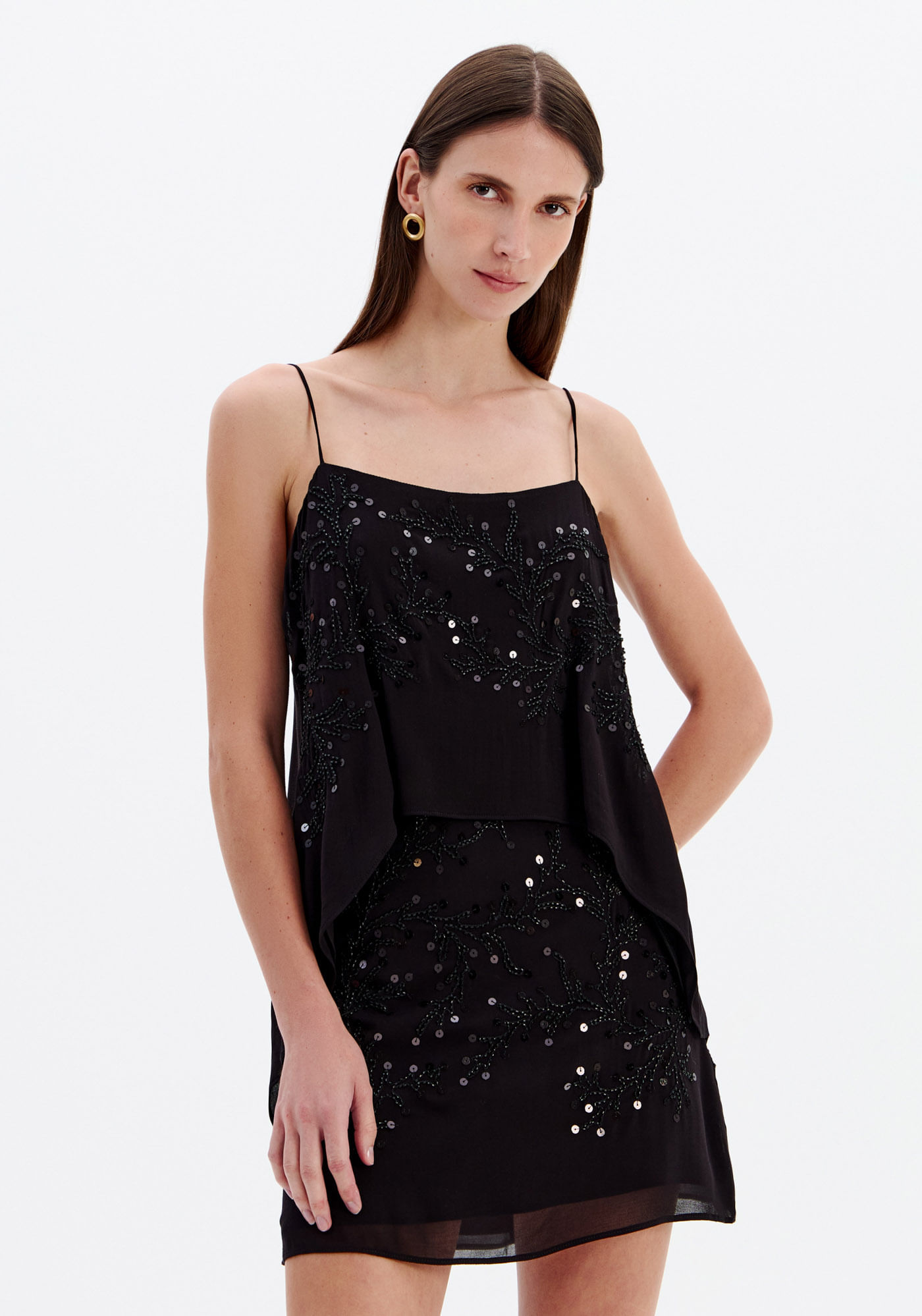 Blusa Mullet De Alça Com Bordado - Preto