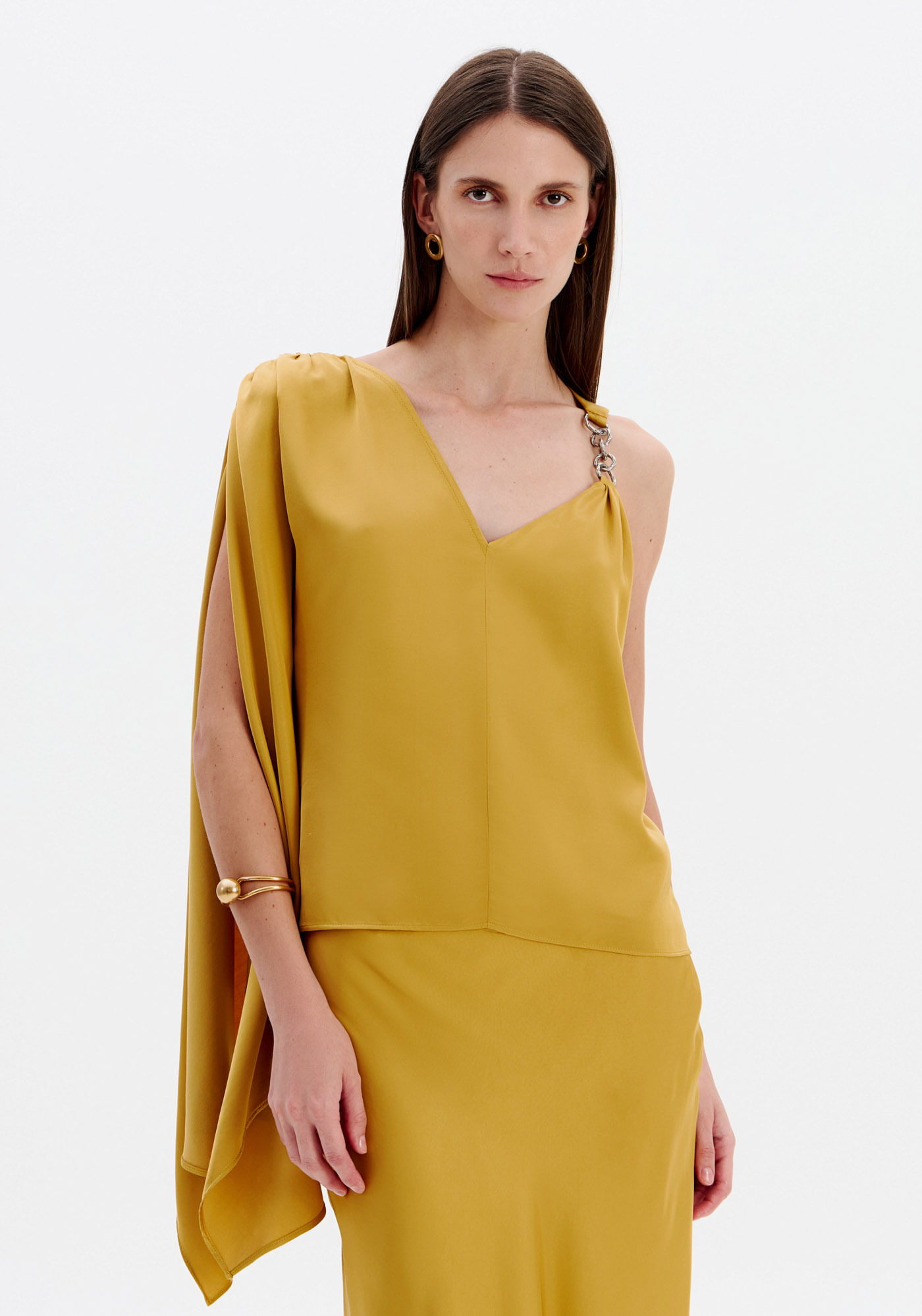 Blusa Ombro Único Alongada - Amarelo
