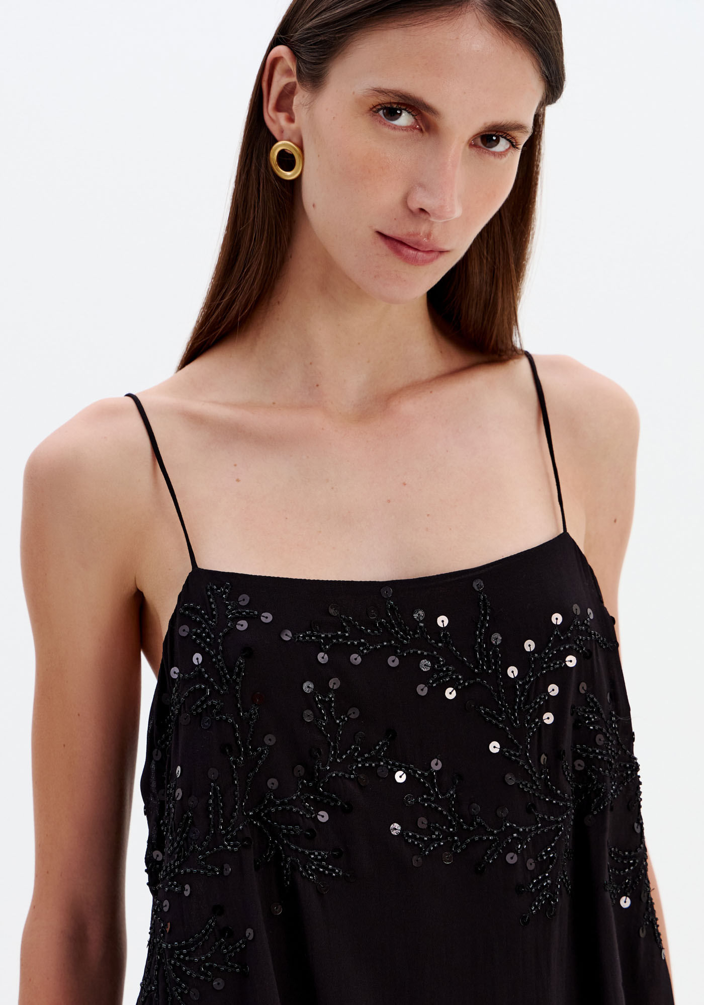 Blusa Mullet De Alça Com Bordado - Preto