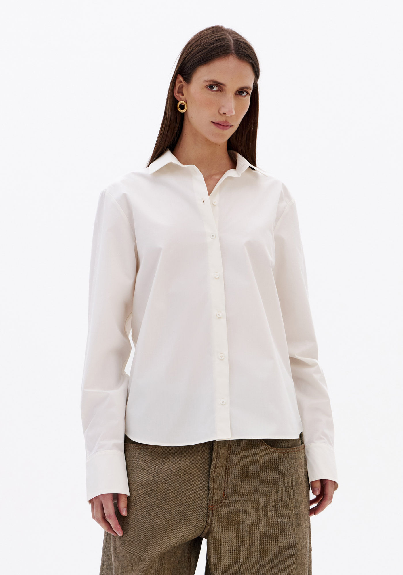 Camisa Clássica Alongada De Algodão Tricoline - Off White