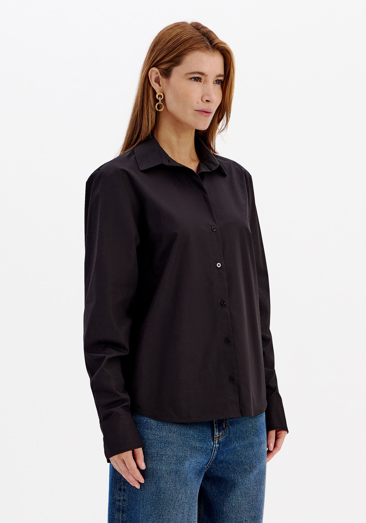 Camisa Clássica Alongada De Algodão Tricoline - Preto