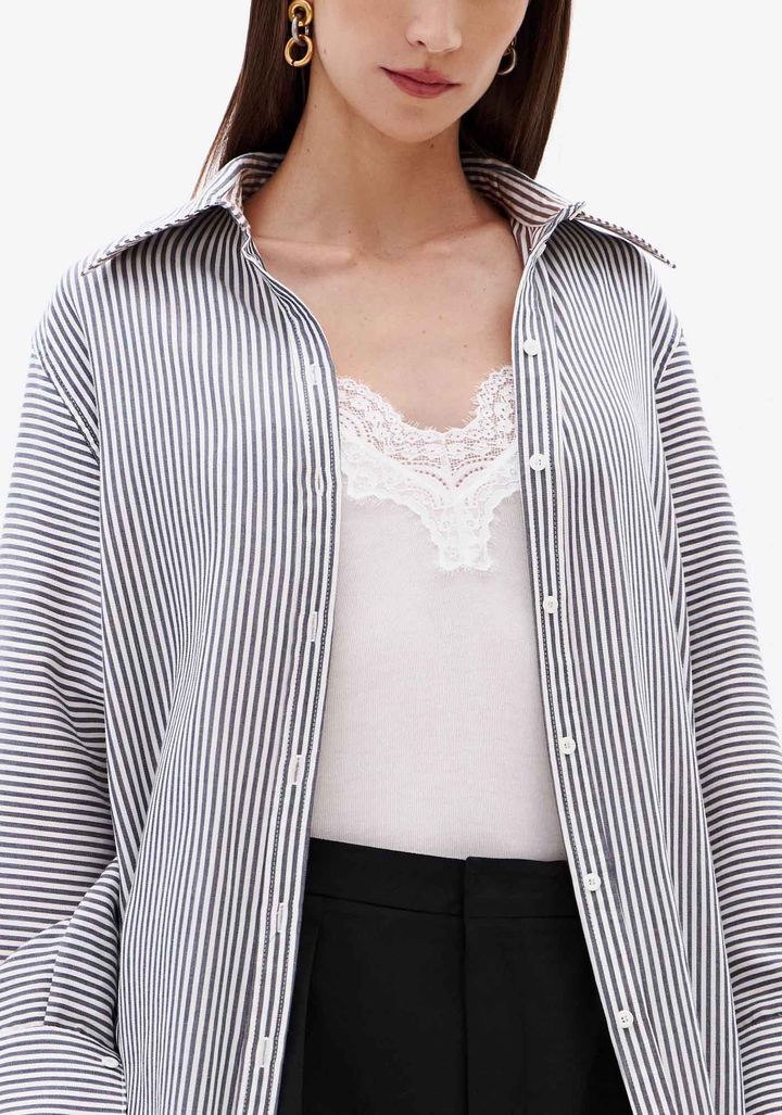 Camisa Alongada Manga Longa De Listras 502CA001809