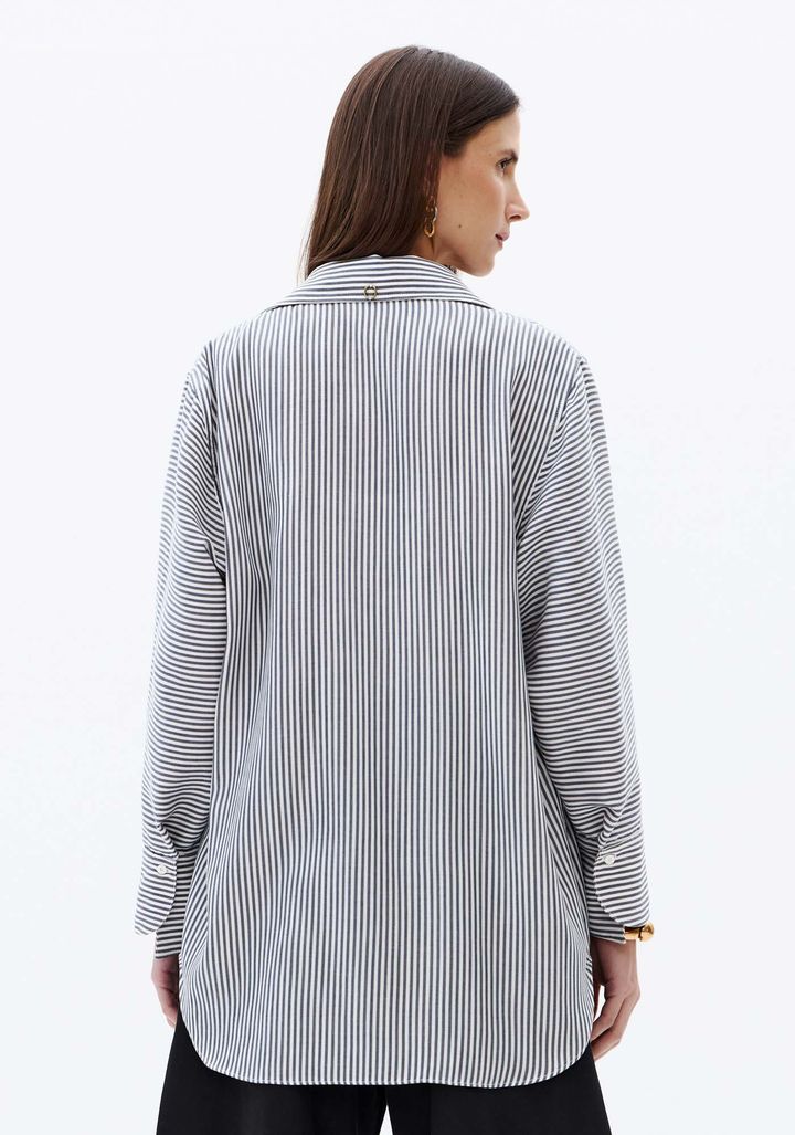 Camisa Alongada Manga Longa De Listras 502CA001809