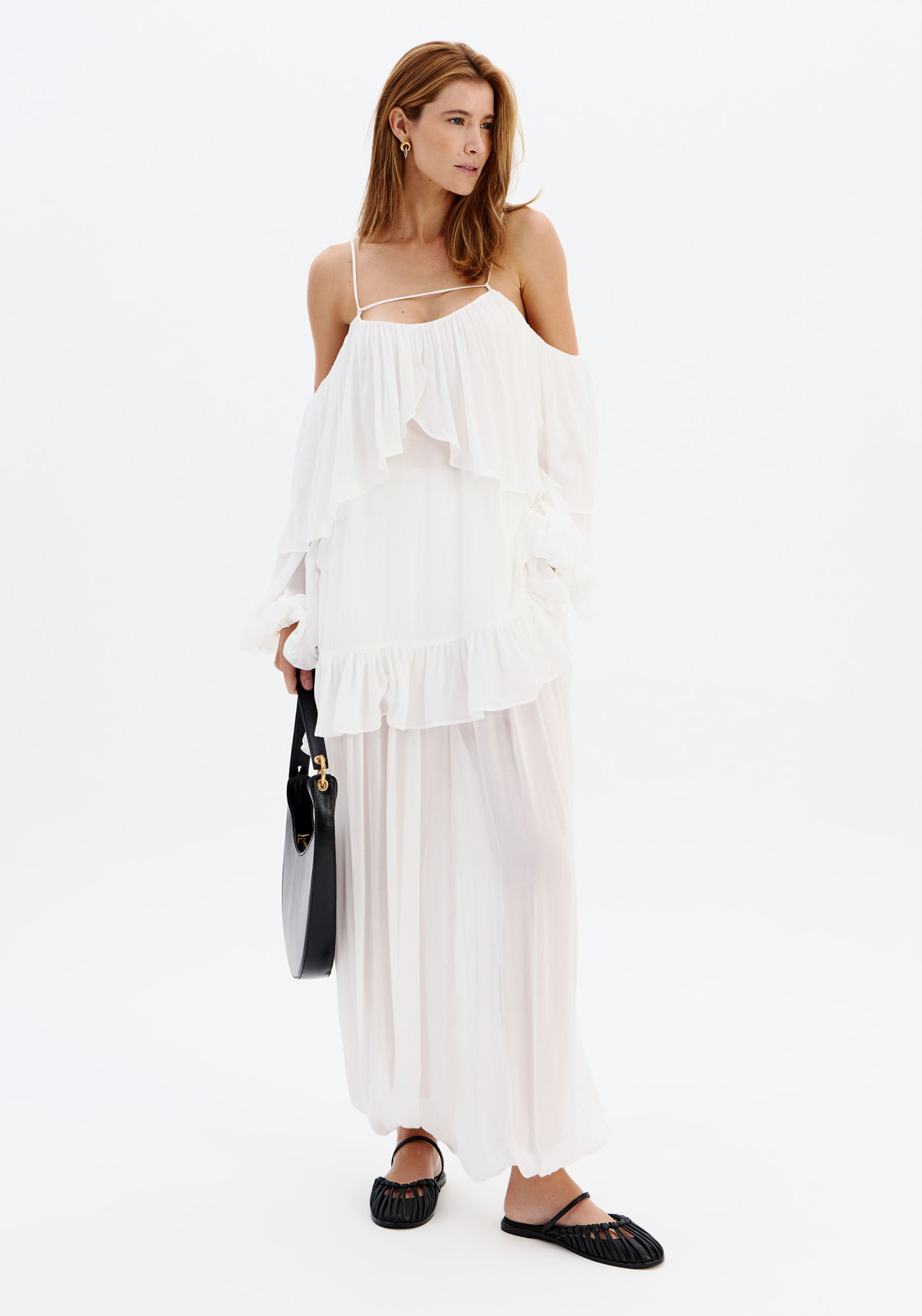 Calça Balloon Cintura Média - Branco