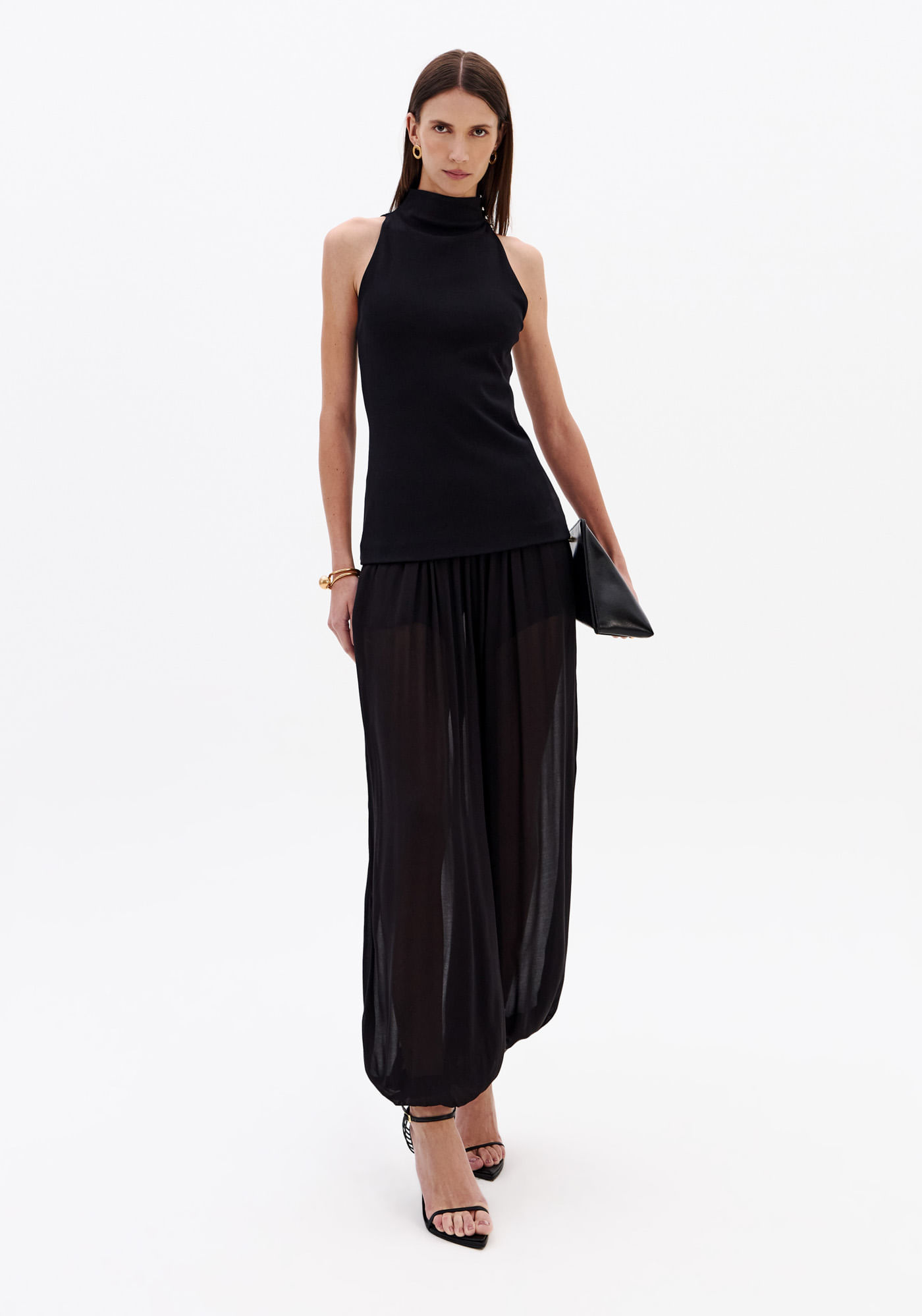Calça Balloon Cintura Média - Preto