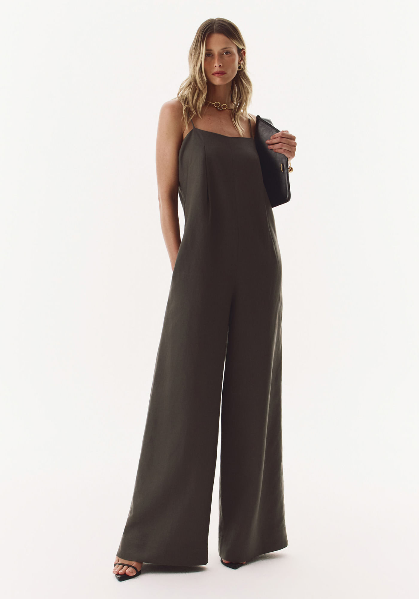 Macacão Pantalona Longo De Alça - Marrom