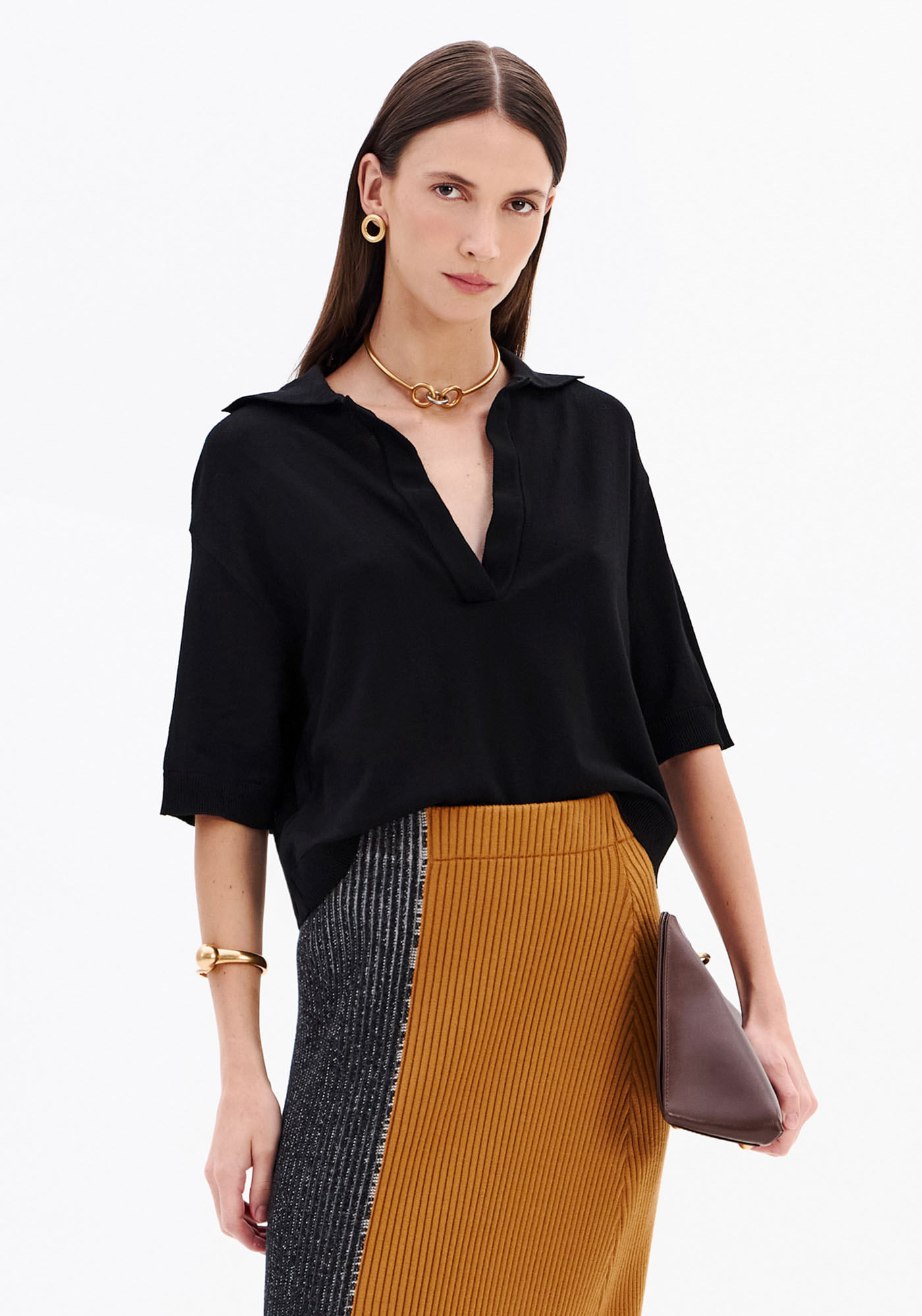 Blusa Tricô Gola Polo Manga Curta