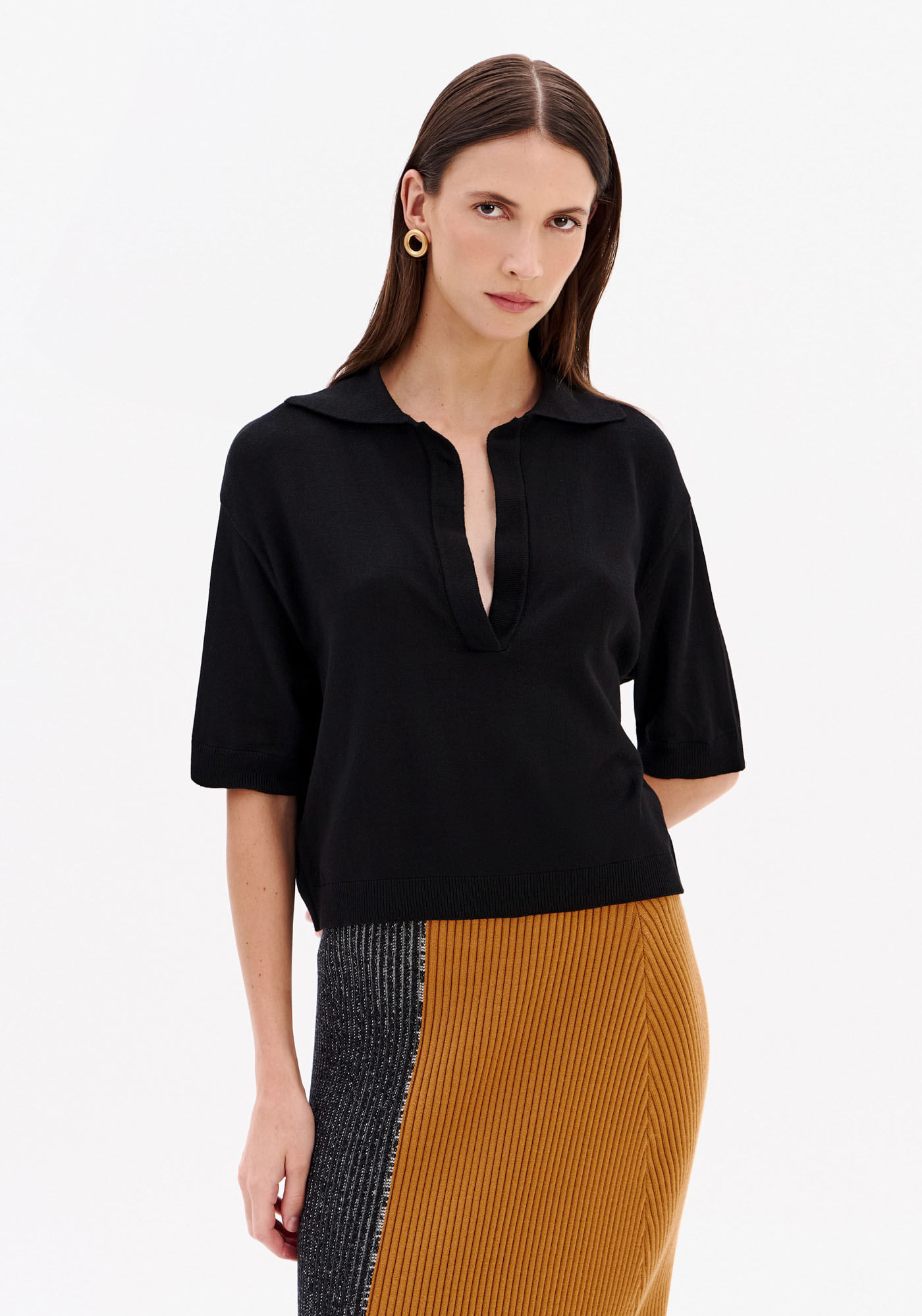 Blusa Tricô Gola Polo Manga Curta
