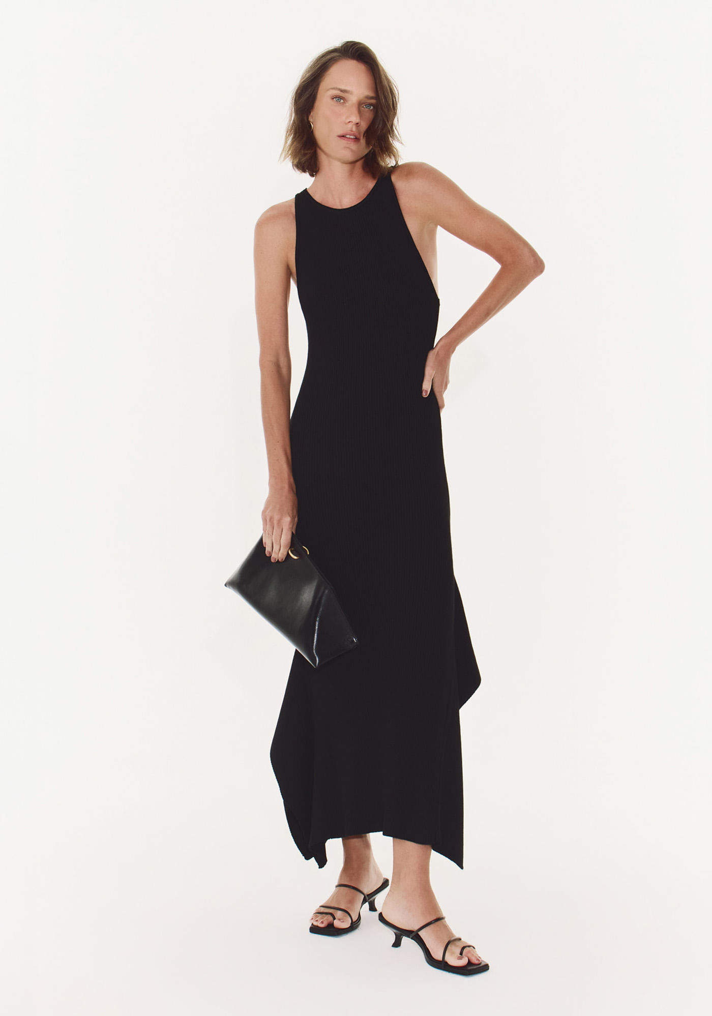 Vestido Tricô Longo Sem Manga - Preto