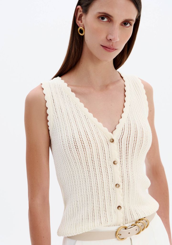 Blusa Tricô Sem Manga Com Botões 503BL001859