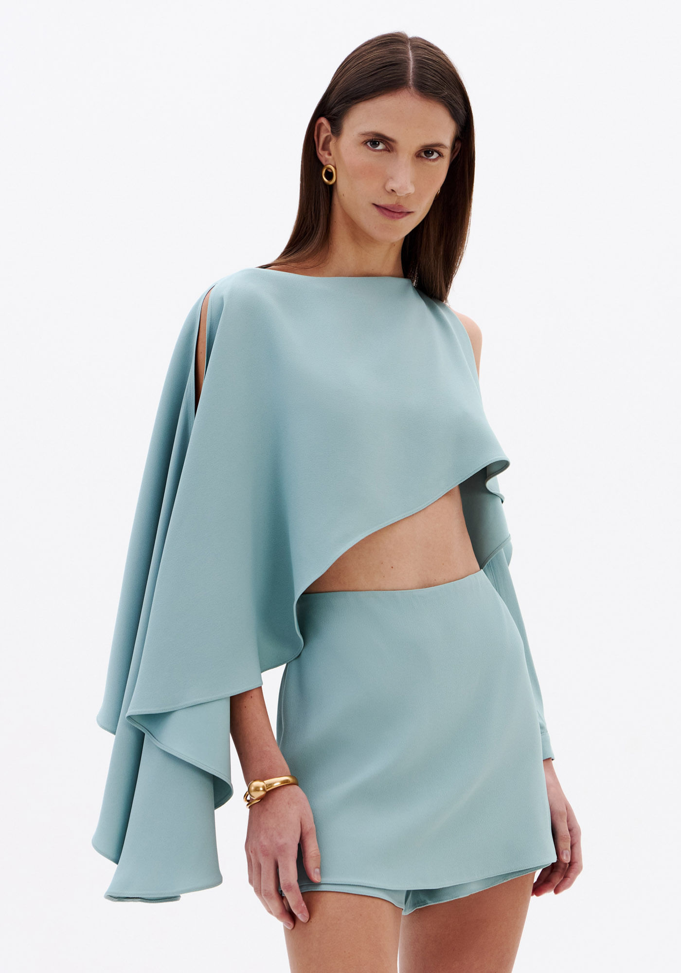 Blusa Assimétrica Fluída De Crepe - Verde