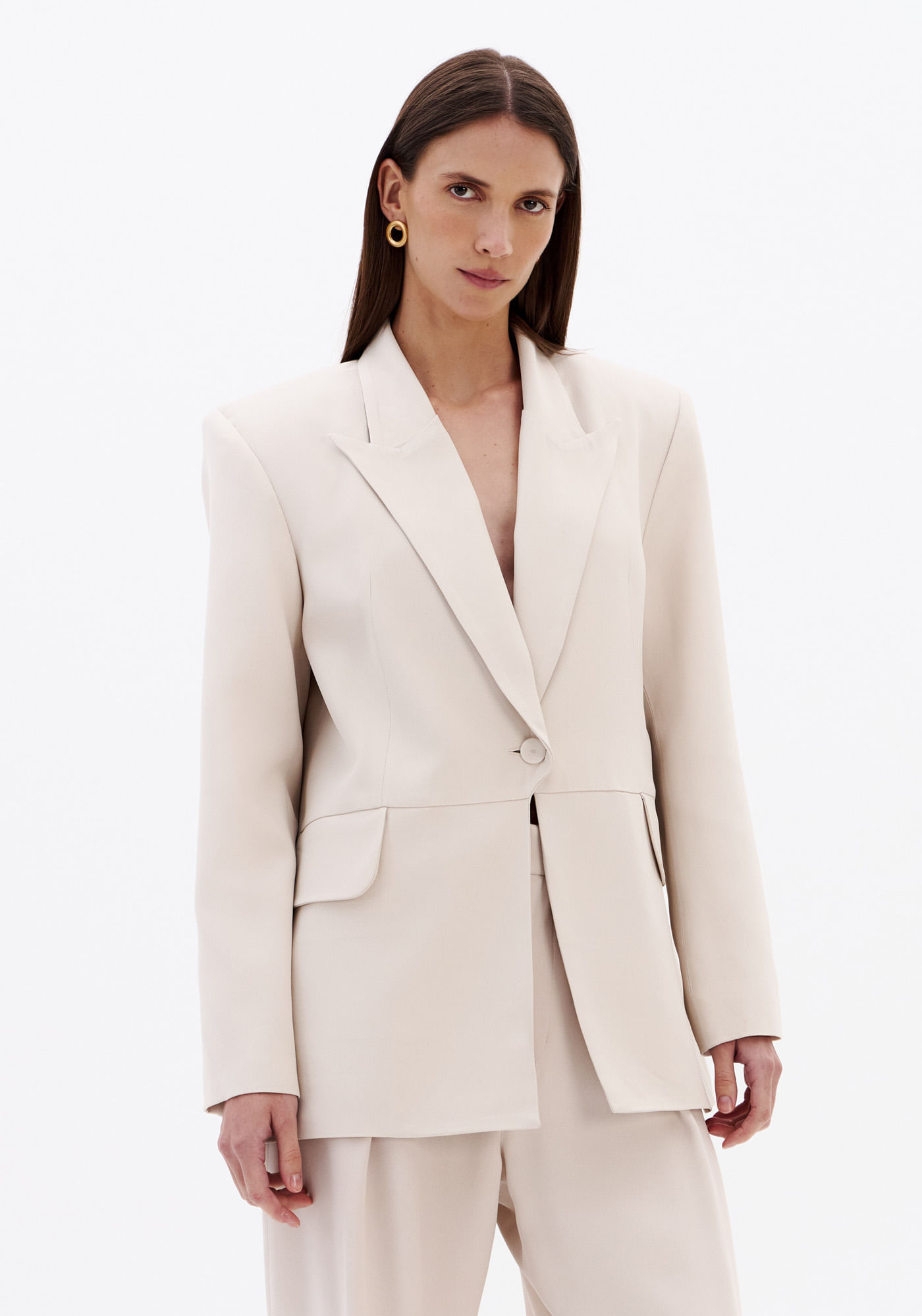 Blazer Alongado De Crepe - Bege