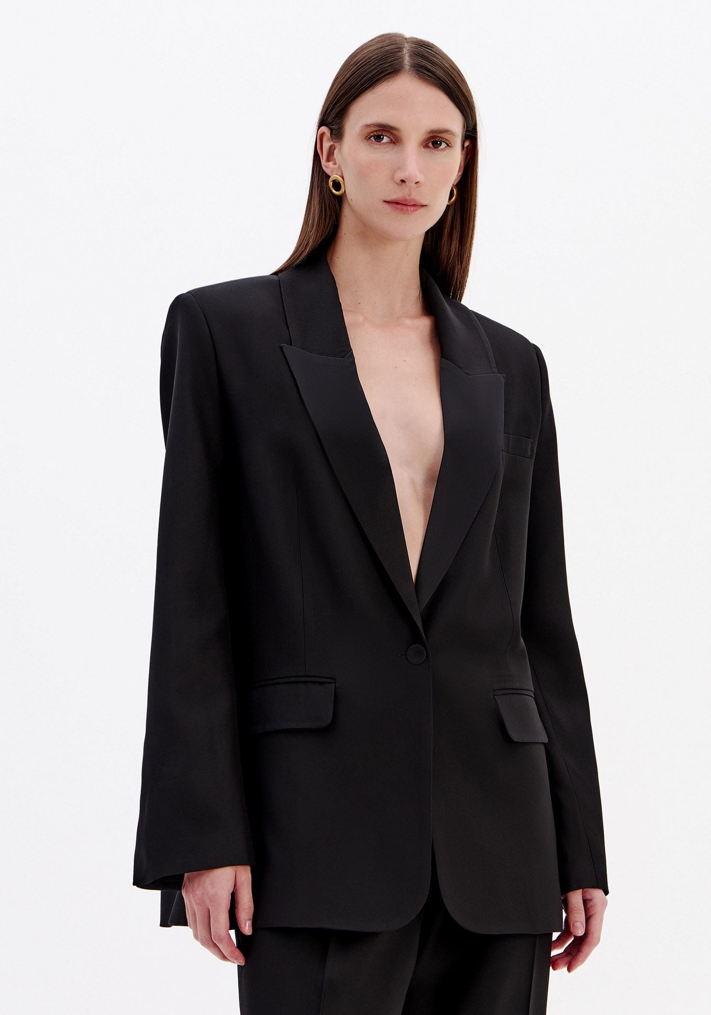 Blazer Oversized Manga Longa De Crepe