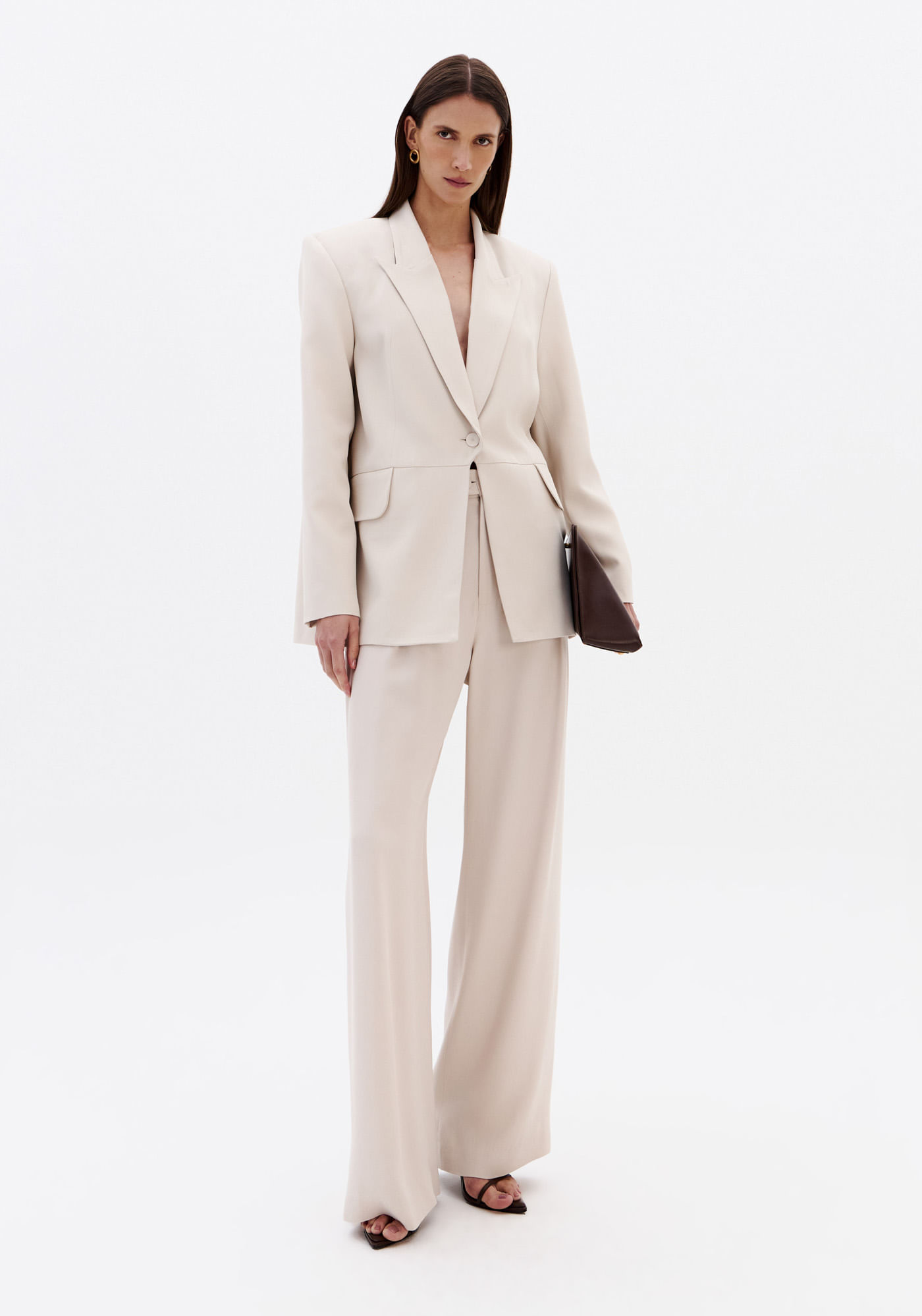 Blazer Alongado De Crepe - Bege