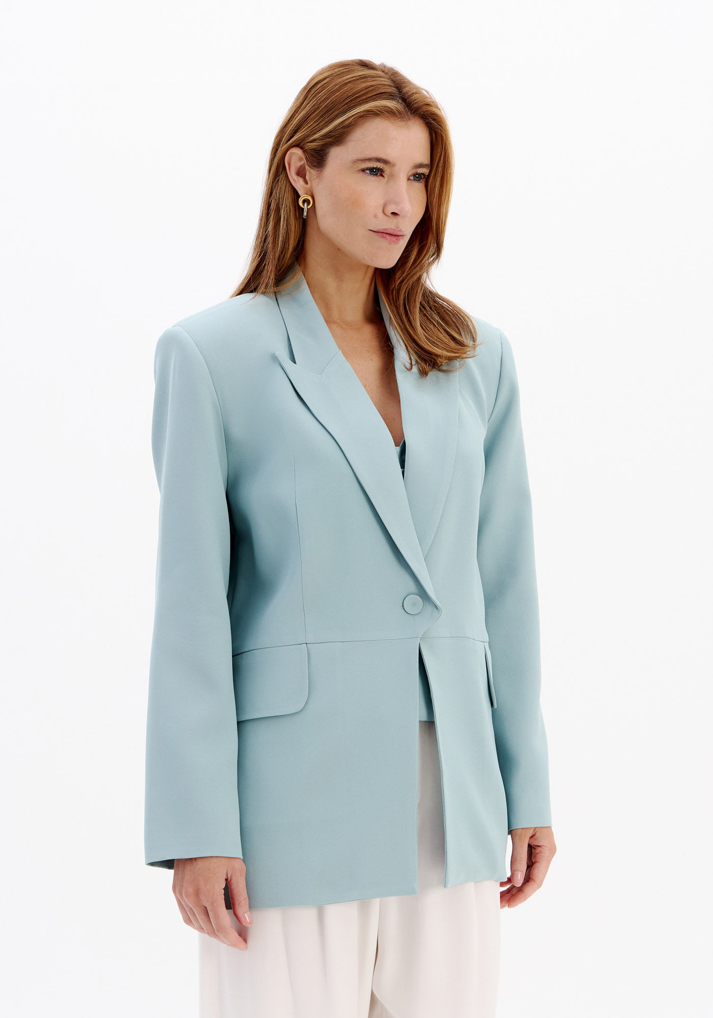 Blazer Alongado De Crepe - Verde