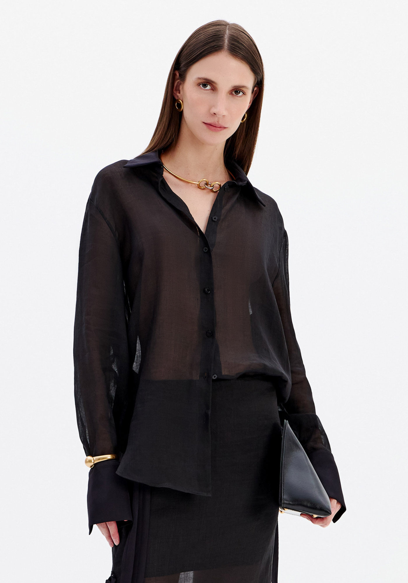 Camisa Oversized Alongada Toque Fresco - Preto