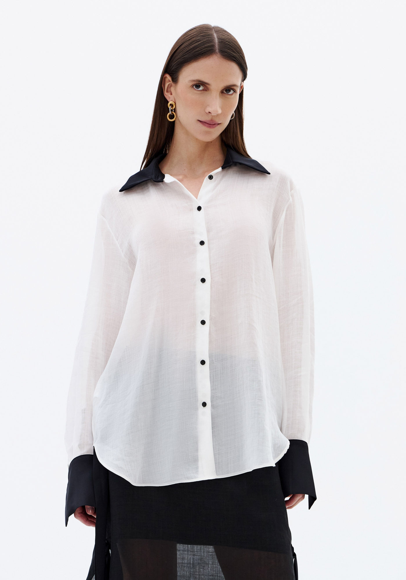 Camisa Oversized Alongada Toque Fresco - Branco