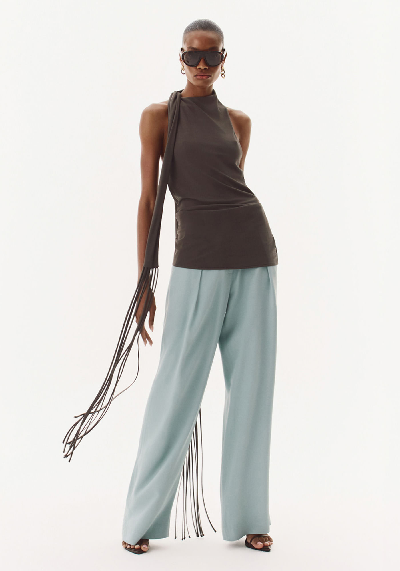 Calça Full Length Cintura Média De Crepe - Verde