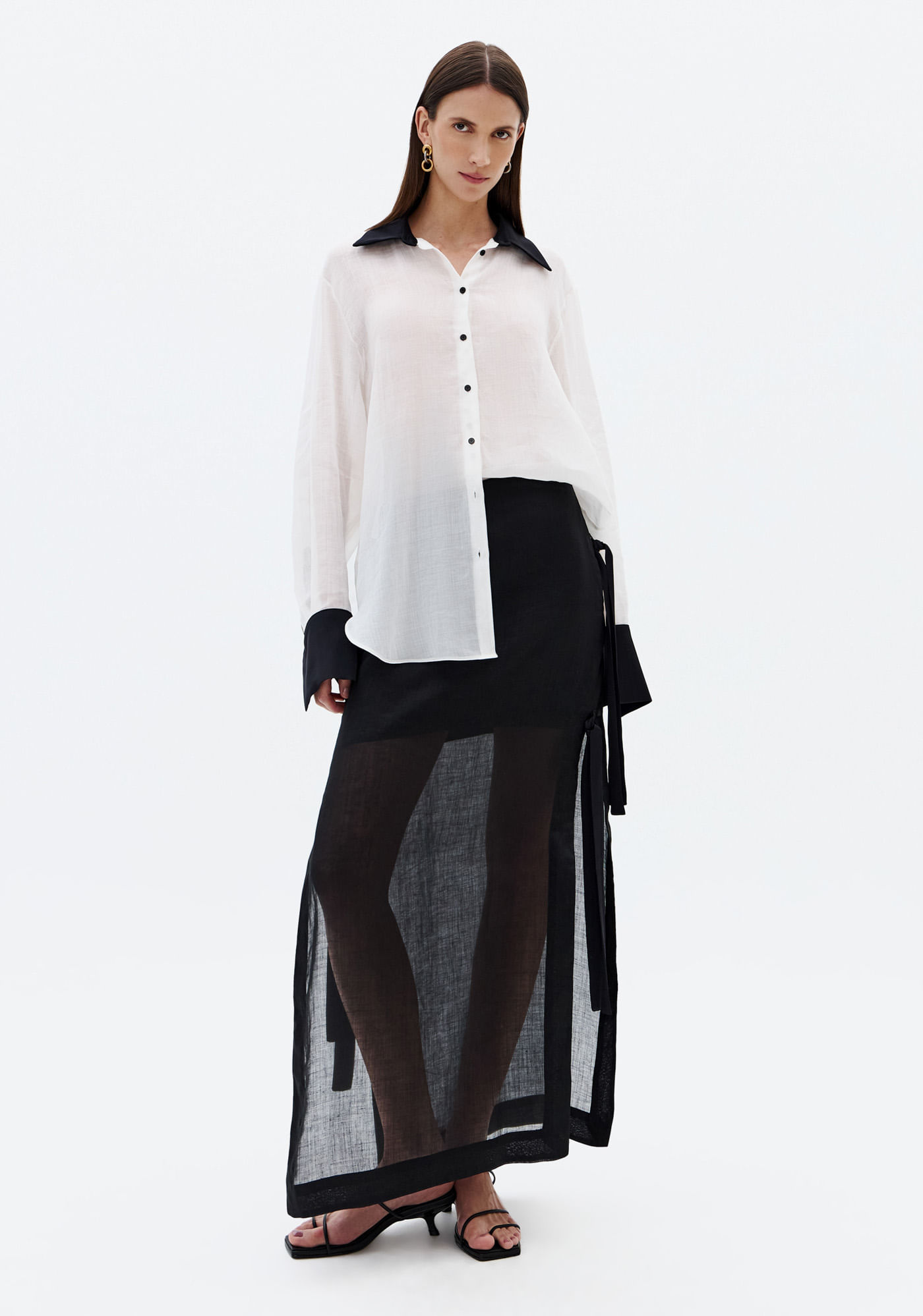 Camisa Oversized Alongada Toque Fresco - Branco