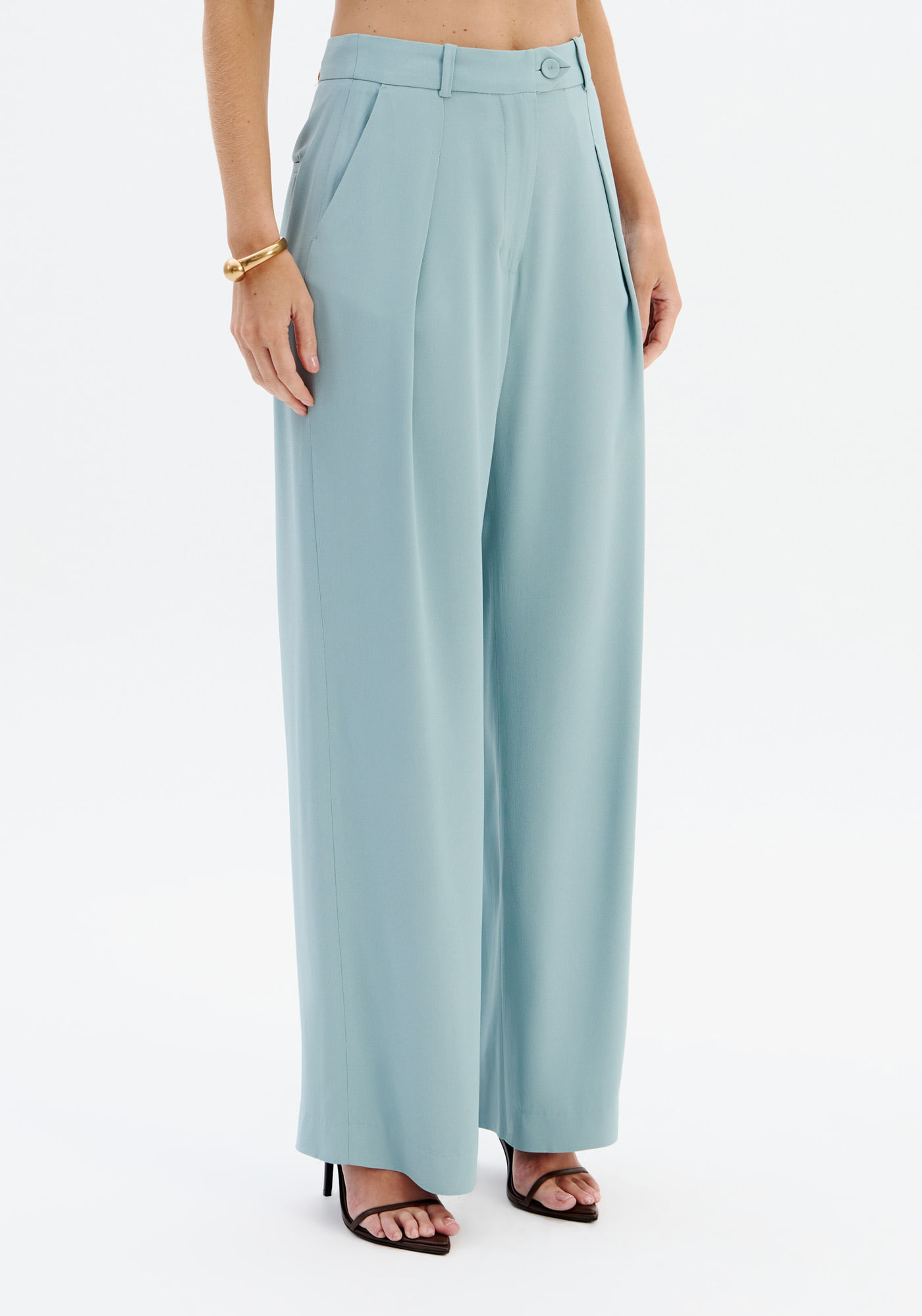Calça Full Length Cintura Média De Crepe - Verde