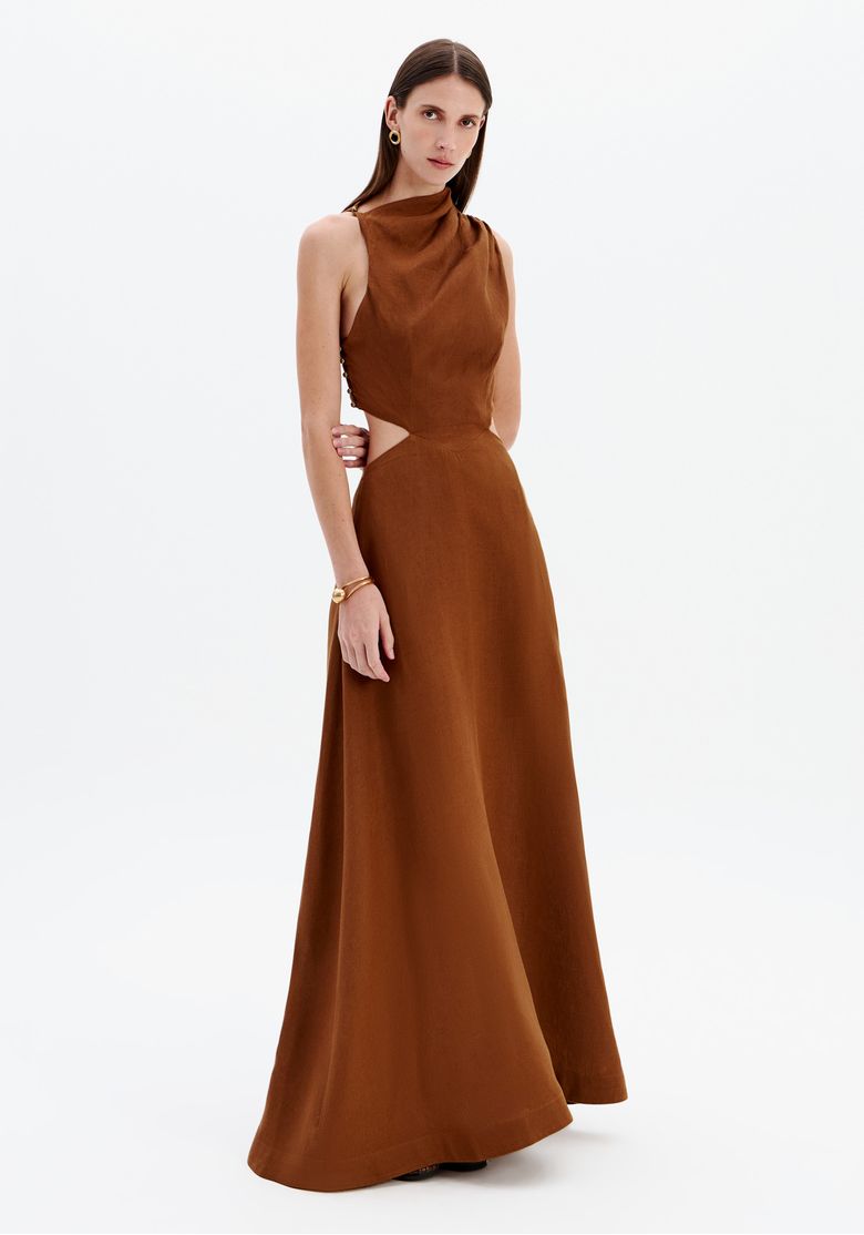 Vestido Super Midi Sem Mangas De Linho 547VE000203