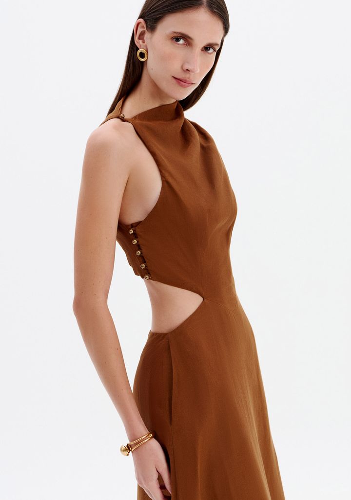Vestido Super Midi Sem Mangas De Linho 547VE000203