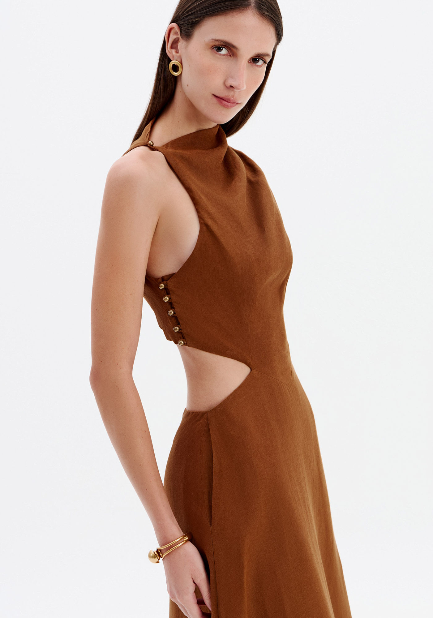 Vestido Super Midi Sem Mangas De Linho