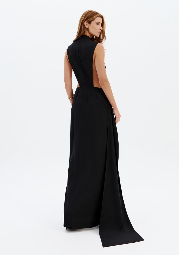 Vestido Longo Gola Alta De Crepe 547VE000208