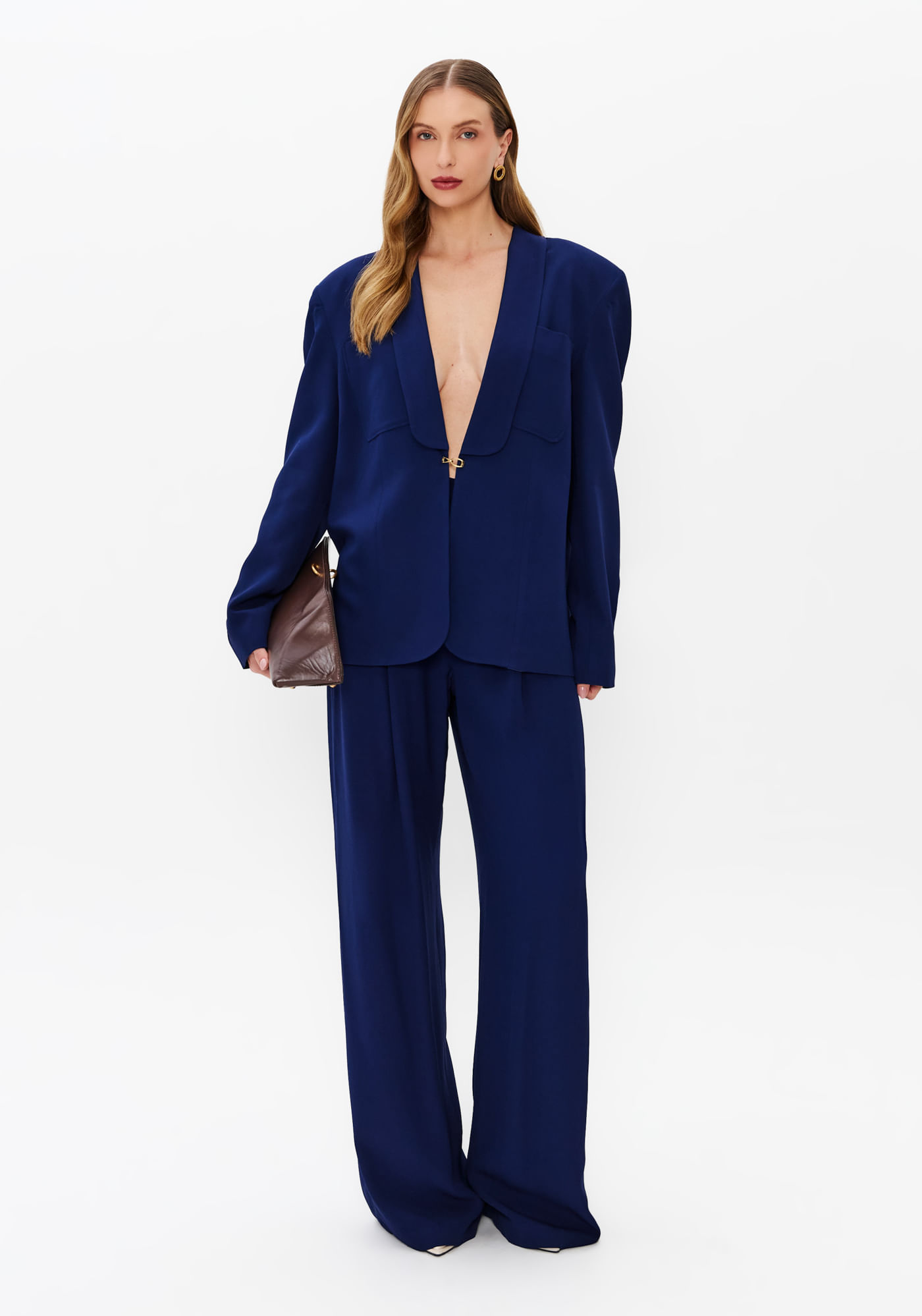 Calça Pantalona Cintura Alta - Azul