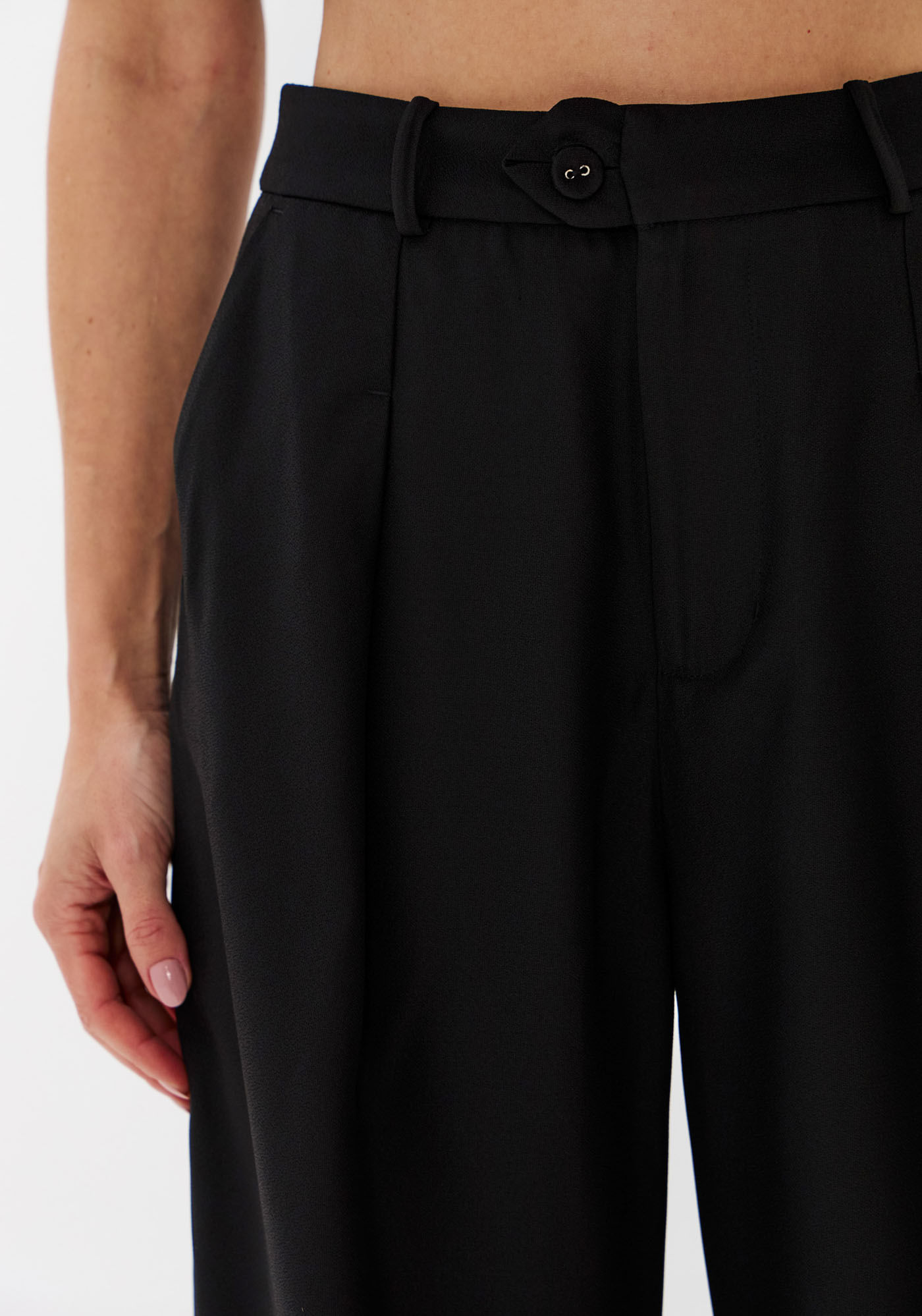 Calça Full Length Cintura Média De Crepe - Preto
